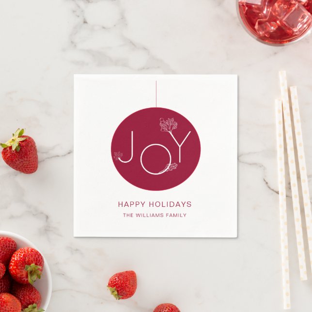 Modern Joy Ornament Happy Holidays Paper Napkin (Insitu)