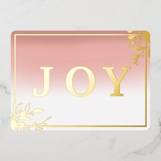 Modern Joy Pink and Gold Watercolor  Foil Holiday Card (Front)