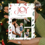 Modern Joy Red Berry Botanical 3 Photo Christmas Holiday Card<br><div class="desc">Make Christmas greetings extra special this year with our Modern Joy Red Berry Botanical 3 Photo Christmas card! This modern and chic holiday card has all the sophistication of a formal holiday card, while also maintaining the light and joyful spirit of the season. The cover features a beautiful deep red...</div>