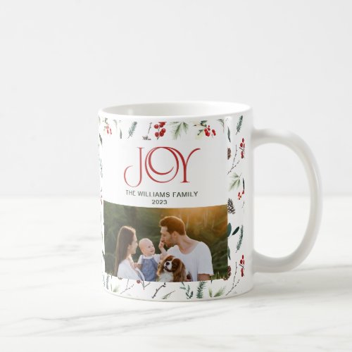 Modern Joy Red Berry Botanical Christmas 2 Photo Coffee Mug