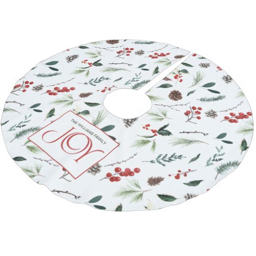 Modern Joy Red Berry Botanical Christmas Brushed Polyester Tree Skirt