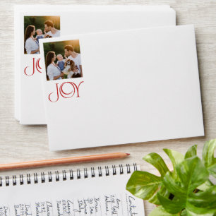 Modern Joy Red Berry Botanical Christmas Photo Envelope