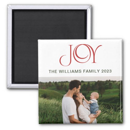 Modern Joy Red Berry Christmas Holiday Photo Magnet