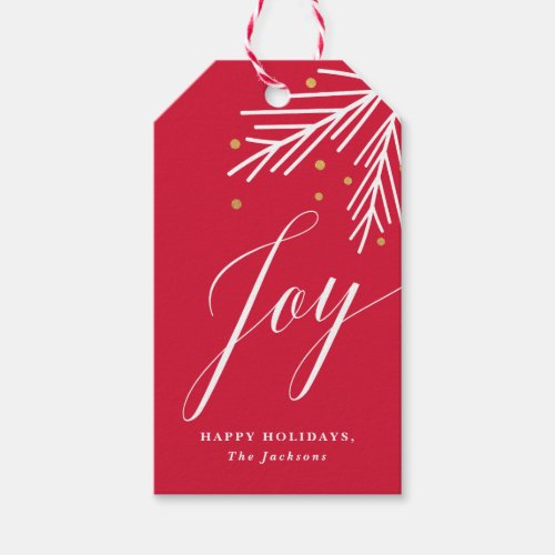 Modern Joy Script Branch Christmas Holiday  Gift Tags