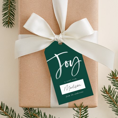 Modern Joy Script Green Gift Tags