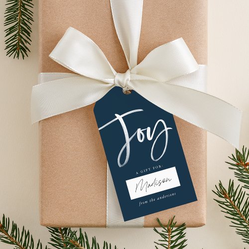 Modern Joy Script Navy Gift Tags