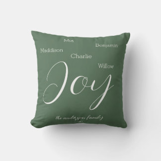 Modern Joy Script Personalized Family Holiday Throw Pillow