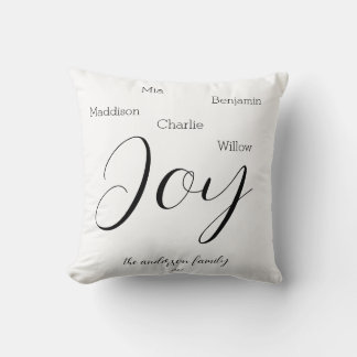 Modern Joy Script Personalized Family Holiday Throw Pillow
