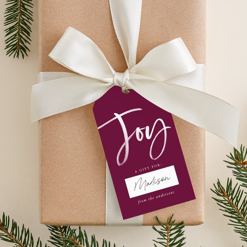 Modern Joy Script Purple Gift Tags