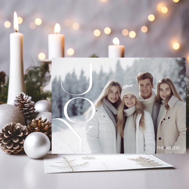 Modern Joy Silver Minimal Elegant 1 Photo Family Foil Holiday Card (Modern Joy Silver Minimal Elegant 1 Photo Family Foil Holiday Card)
