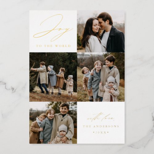Modern Joy to the World 5 Photo Foil Holiday Card
