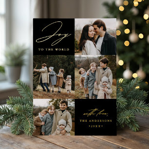 Modern Joy to the World Black 5 Photo Foil Holiday Card