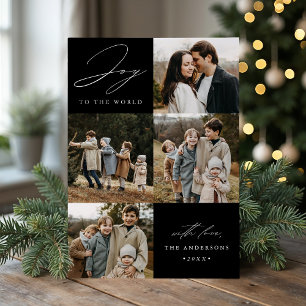 Modern Joy to the World Black 5 Photo Holiday Card