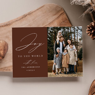 Modern Joy to the World Brown Photo Holiday Card