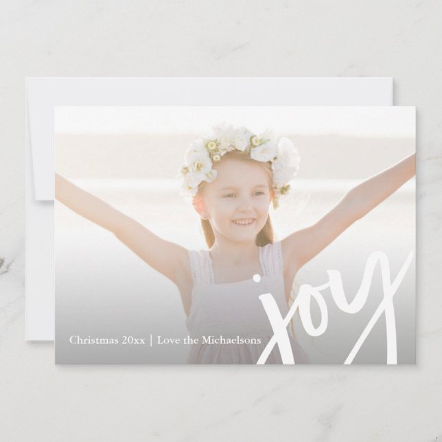 Modern Joy Typography Elegant Photo Christmas Holiday Card (Front)