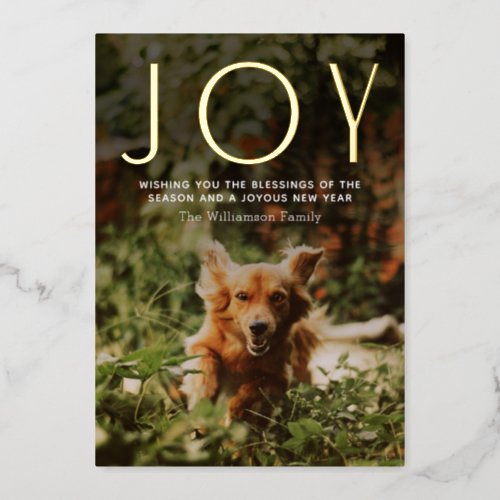 Modern JOY Typography Photo Christmas  Foil Holiday Card