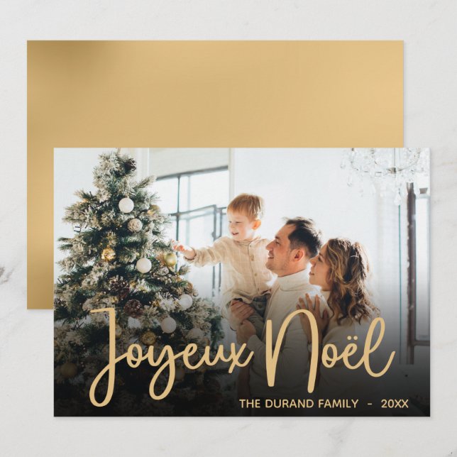 Modern Joyeux Noel Photo Holiday Card (Front/Back)