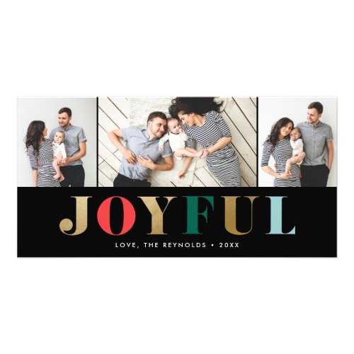 Modern Joyful 3 Photo Budget Christmas Holiday Card