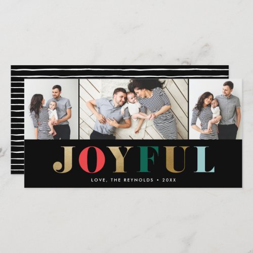 Modern Joyful 3 Photo Christmas Holiday Card