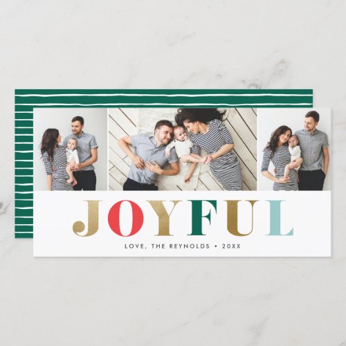Modern Joyful 3 Photo Christmas Holiday Card