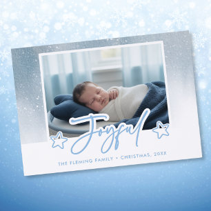 Modern Joyful Baby First Christmas Snow Letterpress Photo Cards