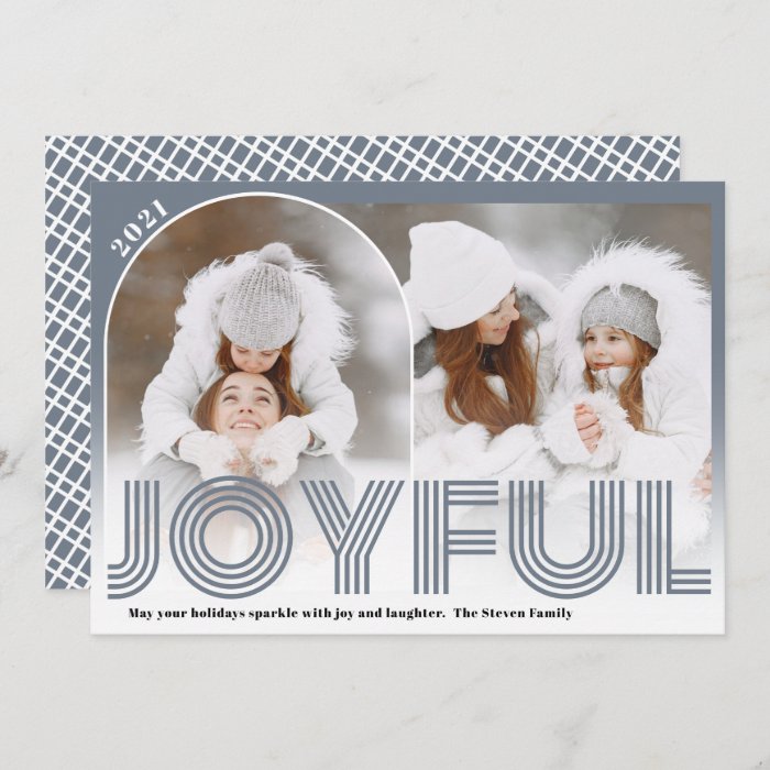 Modern Joyful blue 2 photo arch overlay collage Holiday Card