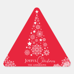 Modern Joyful Bold Red Christmas Tree  Triangle Sticker