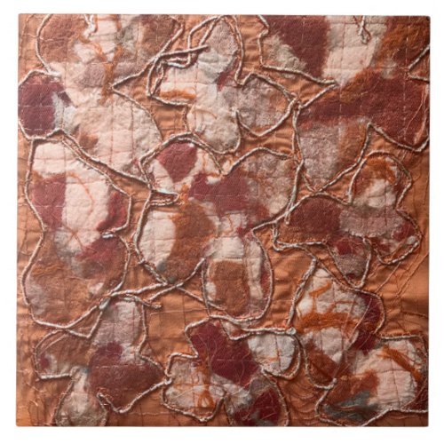 Modern joyful burnt orange butterflies embroidery  ceramic tile