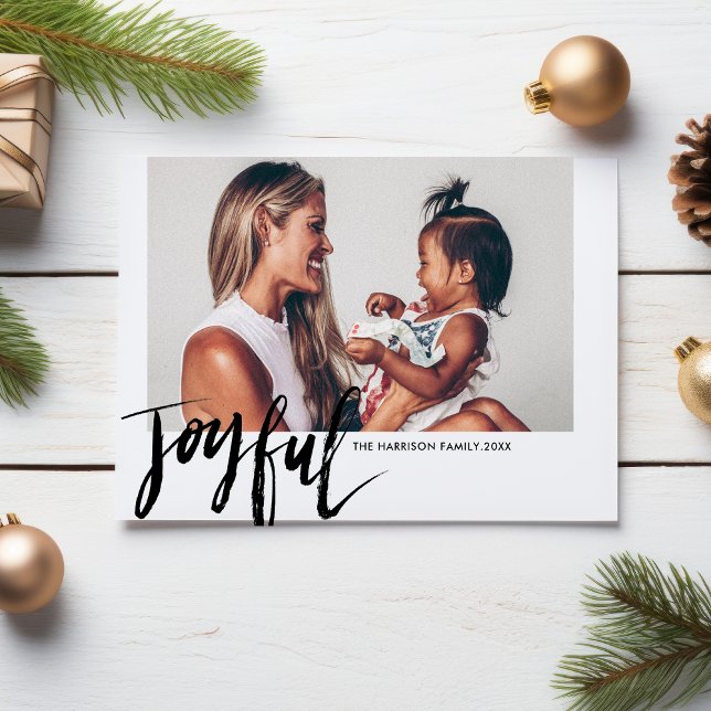 Modern Joyful Chic Hand Lettered Photo Holiday Card (Creator Uploaded)