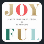 Modern Joyful Christmas Holiday Gift Square Sticker<br><div class="desc">A modern holiday sticker featuring elegant,  alternating gold lettering.</div>