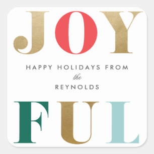 Modern Joyful Christmas Holiday Gift Square Sticker