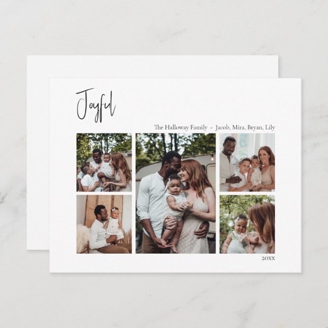 Modern Joyful Christmas Script Five-Photo Holiday Card (Front/Back)