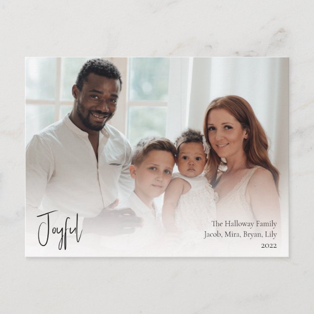 Modern Joyful Christmas Script Full Photo Holiday Postcard (Front)