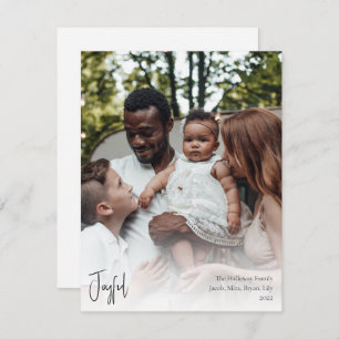 Modern Joyful Christmas Script Full Vertical Photo Holiday Card