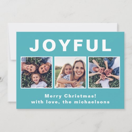 Modern Joyful Christmas Vibrant Blue Photo Collage Holiday Card
