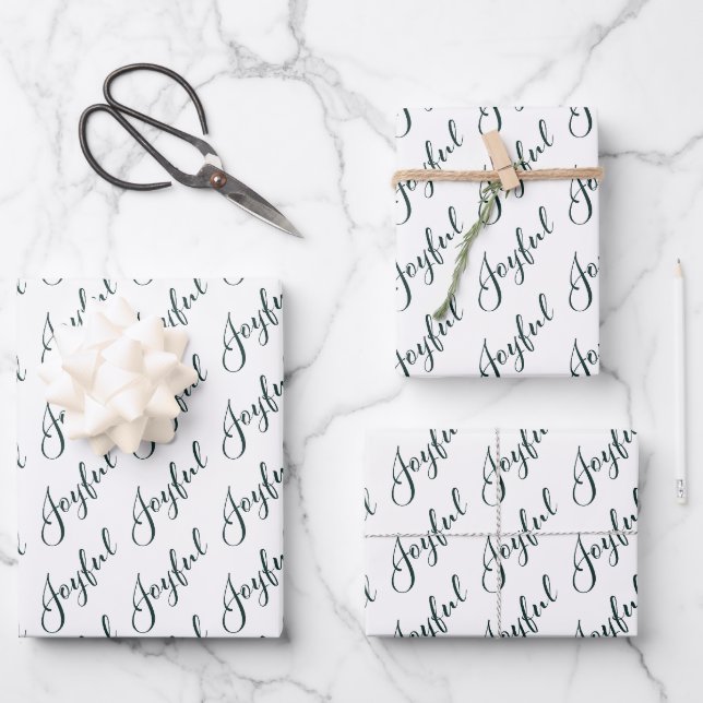 Modern Joyful Dark Green Script Wrapping Paper Sheets (Front)