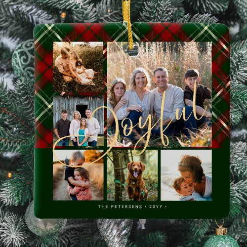 Modern joyful family photo collage Christmas Ceramic Ornament