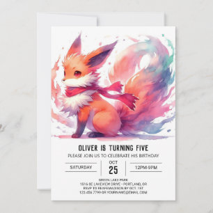 Modern Joyful Fox Birthday Invitation