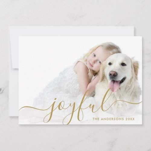 Modern Joyful Gold Script Holiday Photo Card