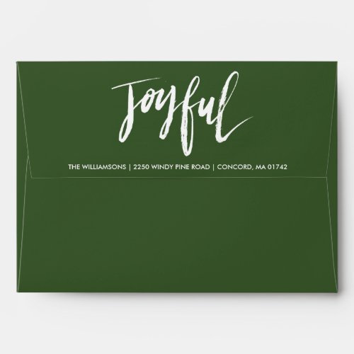 Modern Joyful Holiday Custom Green Return Address Envelope