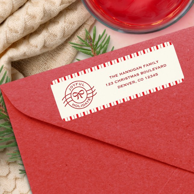 Modern Joyful Holidays Red Bow Label (Creator Uploaded)