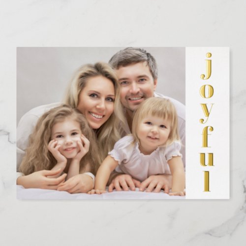 Modern Joyful Merry Photo Gold  Foil Holiday Card