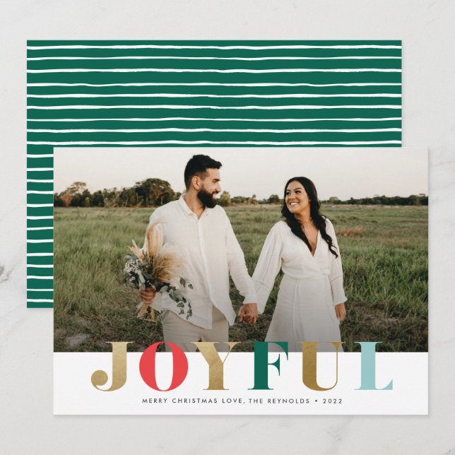 Modern Joyful Photo Christmas Holiday Card (Front/Back)