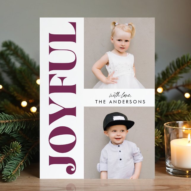 Modern Joyful Purple Christmas 4 Photo Holiday Card (Creator Uploaded)