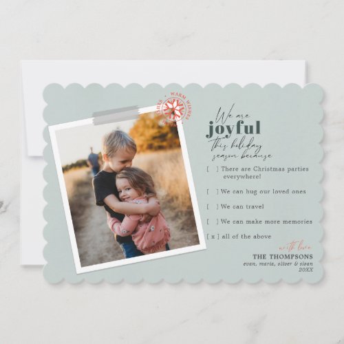 Modern Joyful Reasons Green Photo Holiday Card