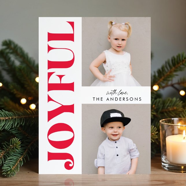 Modern Joyful Red Christmas Photo Holiday Card (Creator Uploaded)