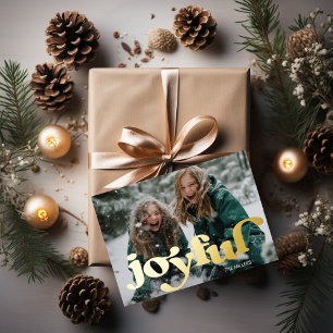 Modern Joyful Retro Typography 1 Photo Minimal Foil Holiday Postcard