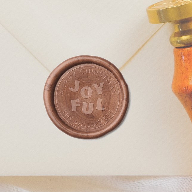 Modern Joyful Round Merry Christmas & Family Name Wax Seal Sticker (Creator Uploaded)