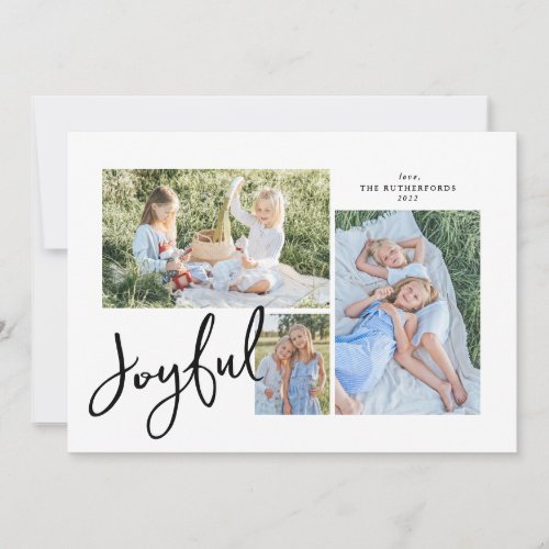 Modern Joyful Script Holiday Multi Photo Card