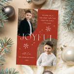Modern Joyful Snowflake Rust Arch Frame 2 Photo Holiday Card<br><div class="desc">Wish loved ones a happy holiday season by sending them a trendy holiday card designed by Late Bloom Paperie! The unique holiday card features two photos inside of a terracotta arch photo frame. "Joyful" is displayed in white modern lettering accented by hand-drawn snowflakes. Personalize the front of the Christmas photo...</div>